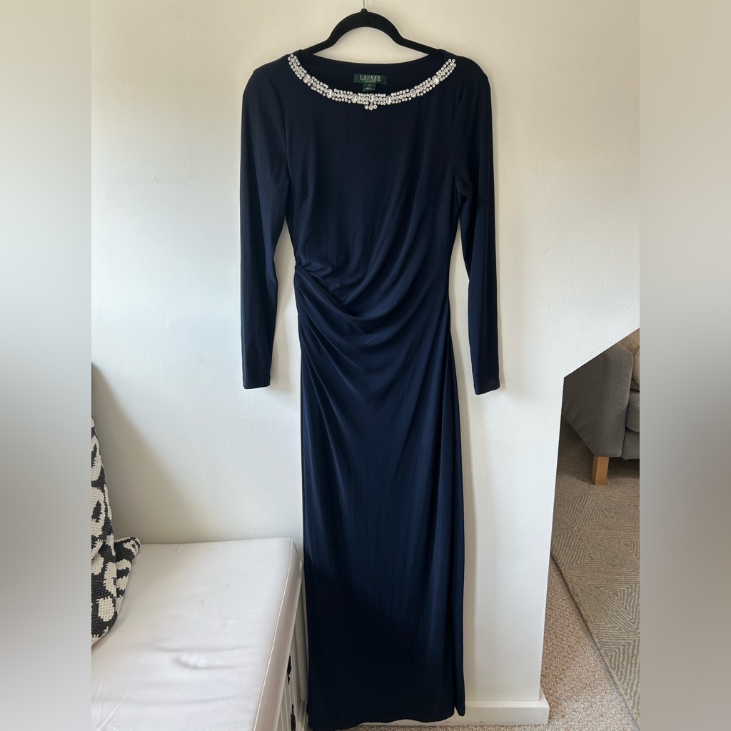 Lauren Ralph Lauren Navy Embellished Evening Gown